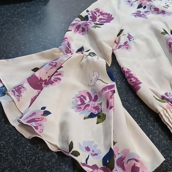 Banded beautiful blouse with flowing sleeves and lace v in back - Picture 2 of 4